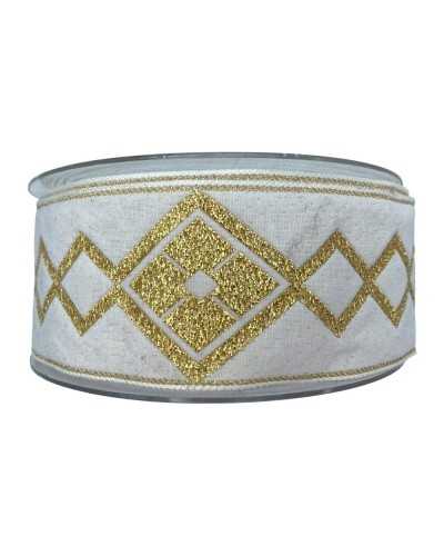 Trimmings White Sacred Gallon Ribbon Gold Lurex Embroidery 5 Cm High