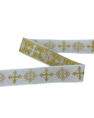 Trimmings White Sacred Galloon Ribbon Gold Lurex Embroidery 3 Cm High