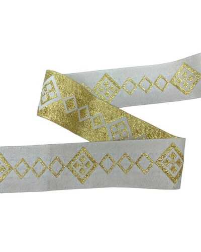 Trimmings White Sacred Gallon Ribbon Gold Lurex Embroidery 5 Cm High