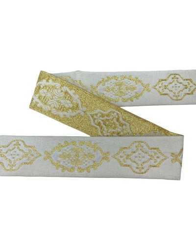 Passementerie Ruban Sacré Gallon Blanc Broderie Lurex Or 3 Cm de Haut