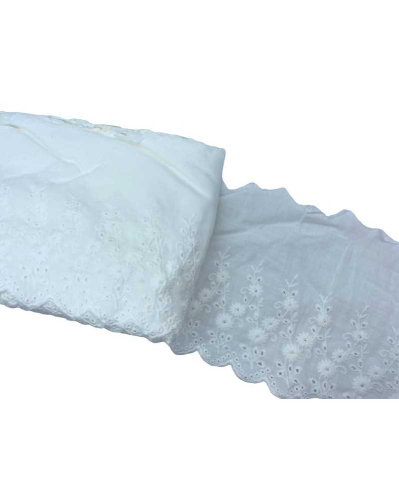 Passamaneria Pizzo Sangallo Bianco Ricamo Fiore Smerlato Alto 13 Cm