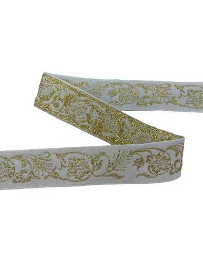 Trimmings White Sacred Galloon Ribbon Gold Lurex Embroidery 3 Cm High