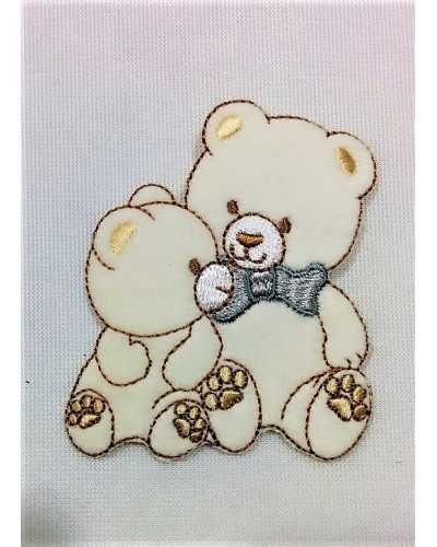 Thermoadhesive Application Velvet Embroidery Patch Marbet Baby Couple Teddy Bear Bow 7x6 Cm