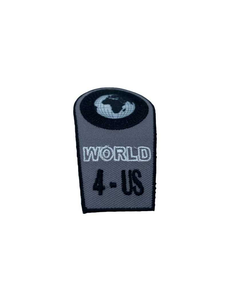 Applicazione Termoadesiva Grigio Ricamo Nero Mondo World 4 US 75x45 Mm