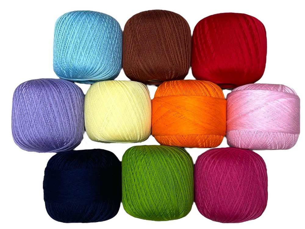 10 Pelotes de Fil d'Ecosse Crochet Coton n.16 Couleurs Assorties 100 gr
