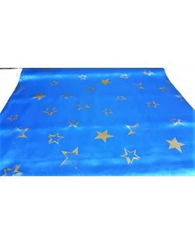 Tela raso carnaval estampado fondo azul estrellado princesa y magos dorados 150 cm alto