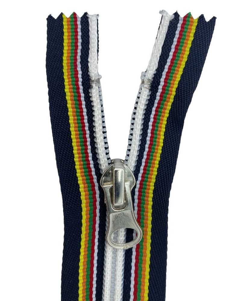 Fermeture par zip fixe chaîne multicolore 6 spirales avec 1 curseur 20 cm