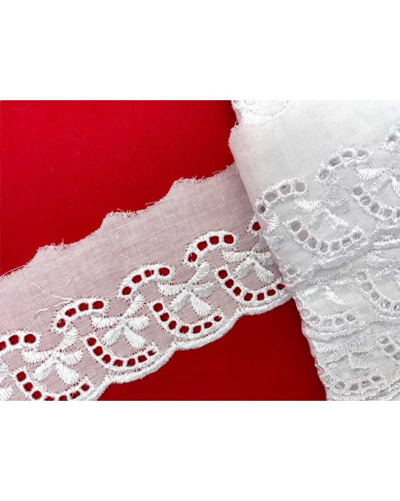 Trimmings White Sangallo Lace Shiny Scalloped Embroidery 55 Mm High