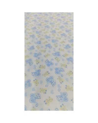 50 cm Tissu au mètre coton imprimé landau ours bleu clair beige fond blanc hauteur 150 cm