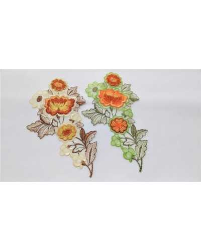 Sewable Lurex Thread Embroidery Application Flowers Leaf Organza Base 23x12 Cm