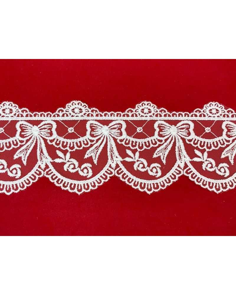 Red Lace Trim Scalloped, Embroidery on Tulle