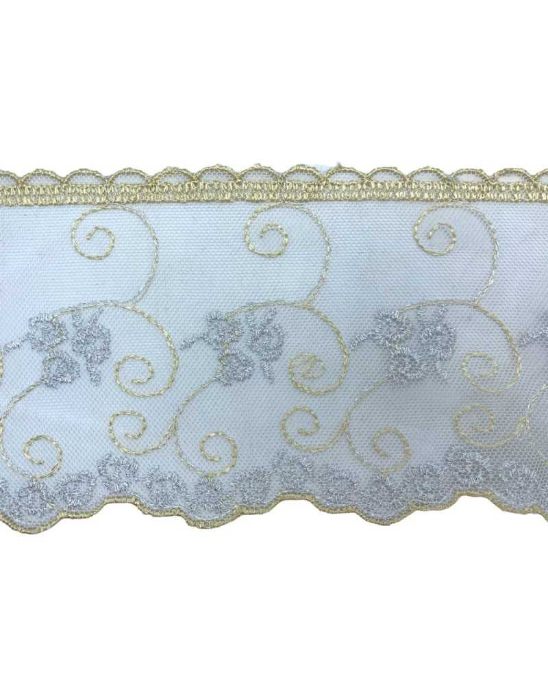 Passamaneria Tulle Pizzo Panna Oro Merletto Ricamo Filo Argento Lurex Alto  10 Cm