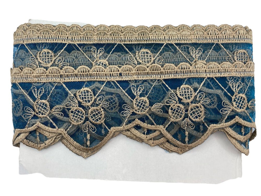 copy of Lace Trimmings Blue Organza Lace Ecru Embroidery Tulip