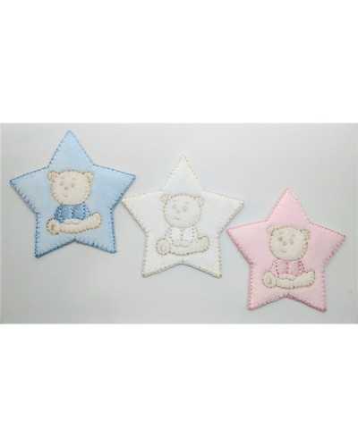 Thermo-adhesive baby patch embroidered star with chenille teddy bear 65x65 mm