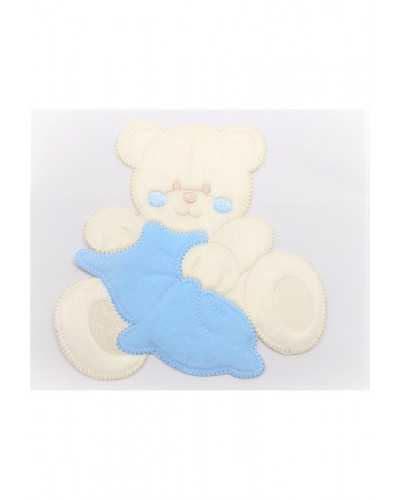 Thermo-adhesive patch baby teddy bear with bow and sheet embroidered in velvet 16x15 cm