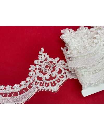 Passementerie Tulle Dentelle Rebrodè Pointe Festonnée Nuptiale Fleur Blanche Lait 12 Cm De Haut