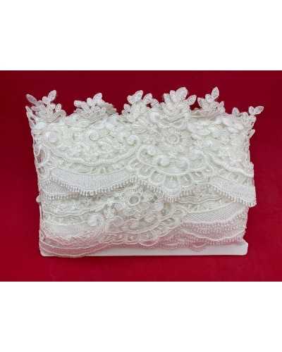 Passementerie Tulle Dentelle Rebrodè Pointe Festonnée Nuptiale Fleur Blanche Lait 12 Cm De Haut