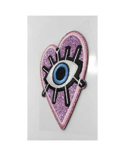 Pink eye heart application thermoadhesive patch glitter patch
